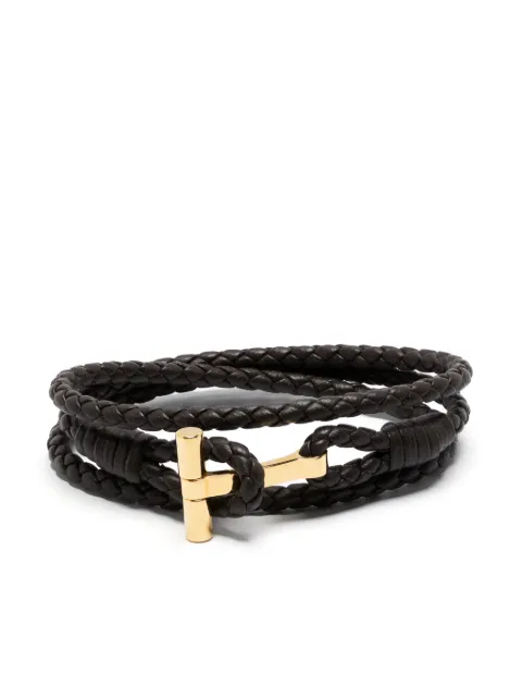 TOM FORD T-plaque leather bracelet Brown JM005ICL002G