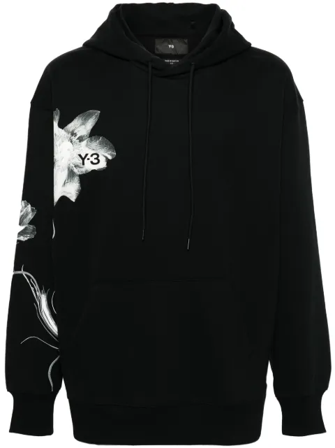 Y-3 floral-print drawstring hoodie Black IN4335