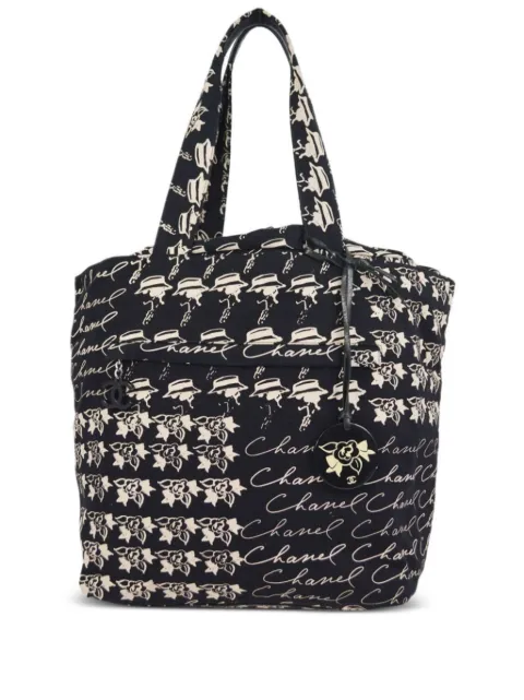 CHANEL Pre-Owned Camélia wool tote bag Black CHANELBLACKTWEEDTOPHANDLE