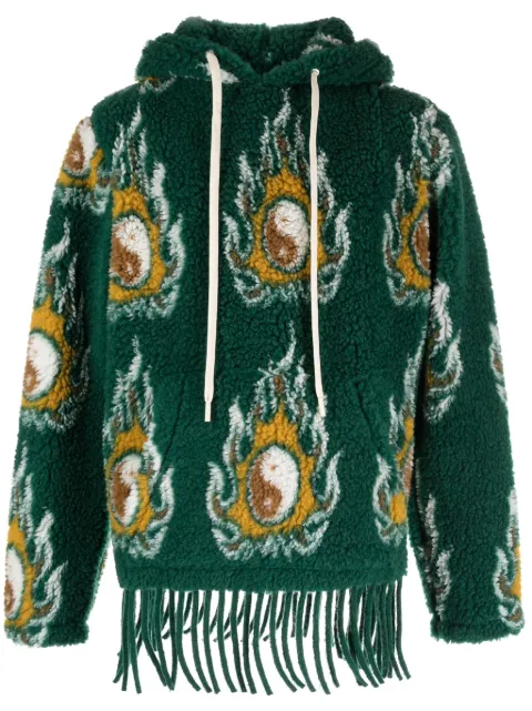JORDANLUCA Cosmo patterned-jacquard drawstring hoodie Green COSMOHOODIE