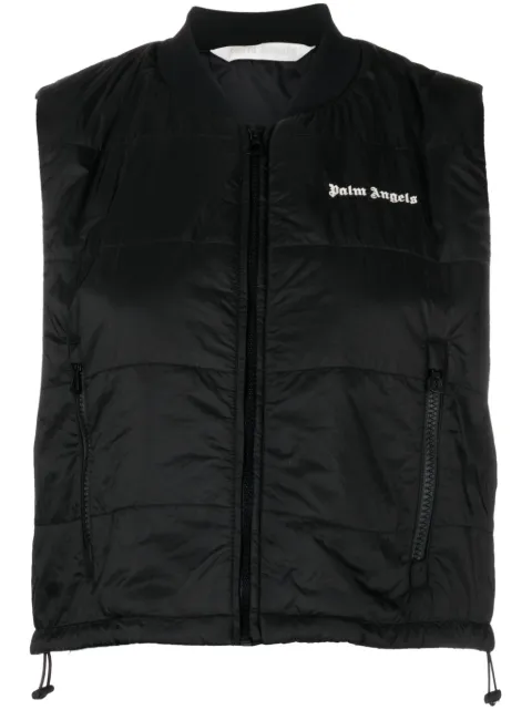 Palm Angels logo-embroidered cropped gilet Black PWEA118S24FAB0011003