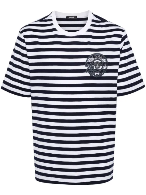 Versace Medusa-embroidered striped T-shirt Blue 10133021A09873