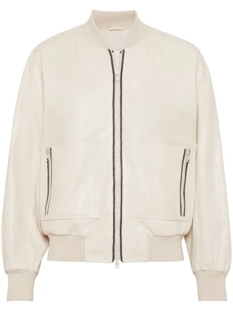Brunello Cucinelli Monili bead-embellished leather jacket Neutrals MPNGI2629C7872