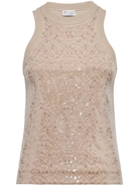 Brunello Cucinelli sequined cotton tank top Neutrals M0T18SM910C8539