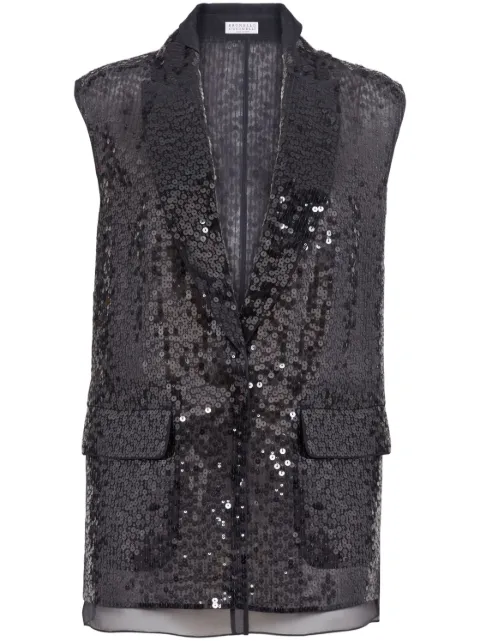 Brunello Cucinelli sequinned silk waistcoat Black MF940SM916C2355