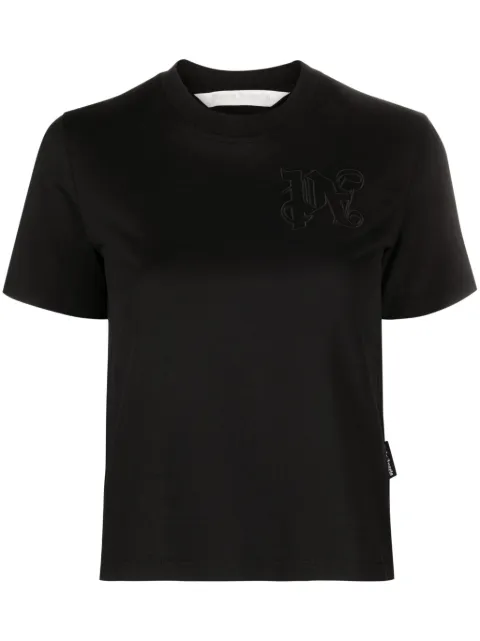 Palm Angels logo-embroidered cotton T-shirt Black PWAA044R24JER001
