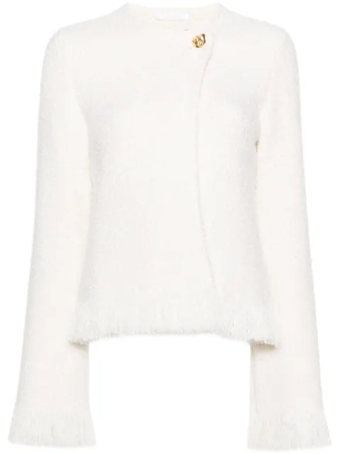 Chloé frayed-detail bouclé tweed jacket Neutrals CHC24SMV01560107
