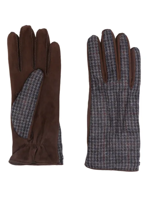 Canali houndstooth-pattern suede gloves Brown GUA02