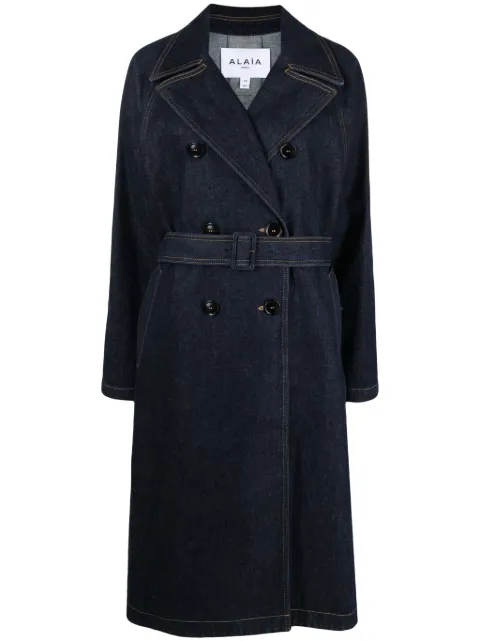 Alaïa belted denim trench coat Blue AA9M03325T537