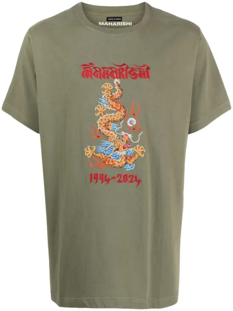 Maharishi Dragon-print organic-cotton shirt Green 5017DRAGONTSHIRTOLV