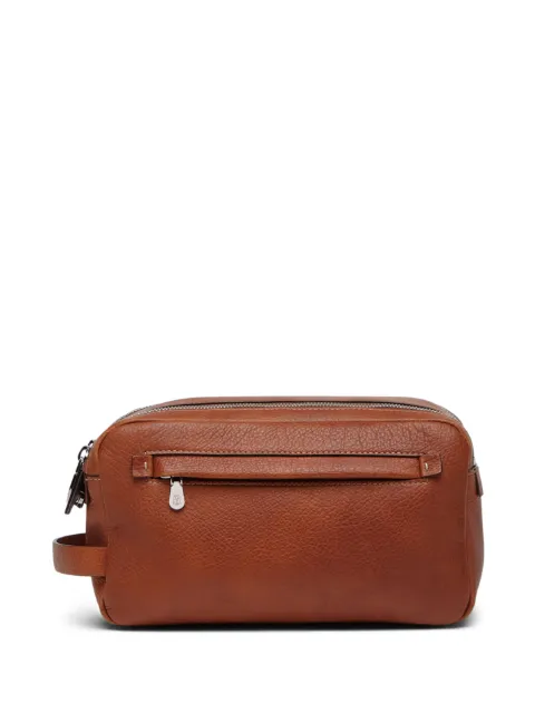 Brunello Cucinelli grained-leather wash bag Brown MWZIU334C6608