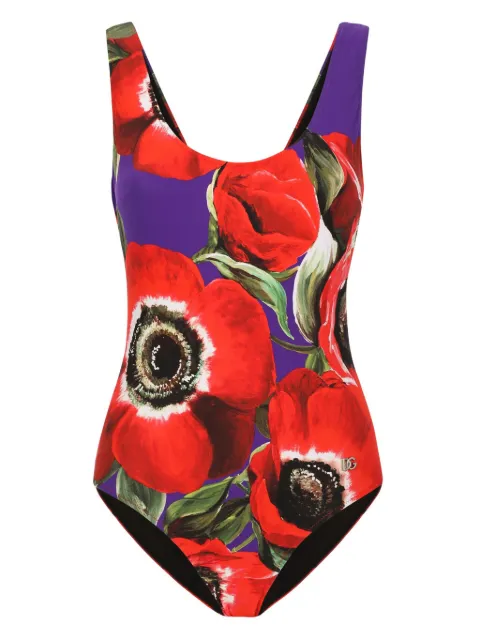 Dolce & Gabbana Racing anemone-print swimsuit Red O9A46JFSG8D