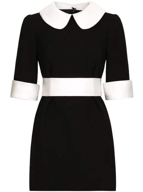 Dolce & Gabbana short wool crepe dress with satin details Black F6JFJTFUBCI