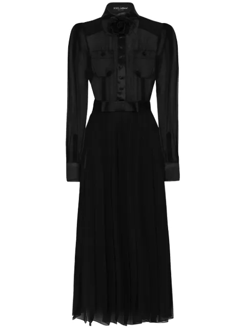 Dolce & Gabbana chiffon calf-length shirt dress with satin details Black F6IAJTFU1AT