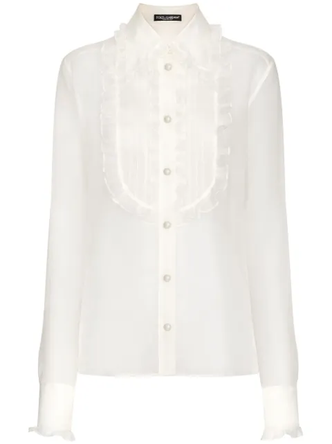 Dolce & Gabbana ruffled sheer cotton blouse White F5S11TFU1BU