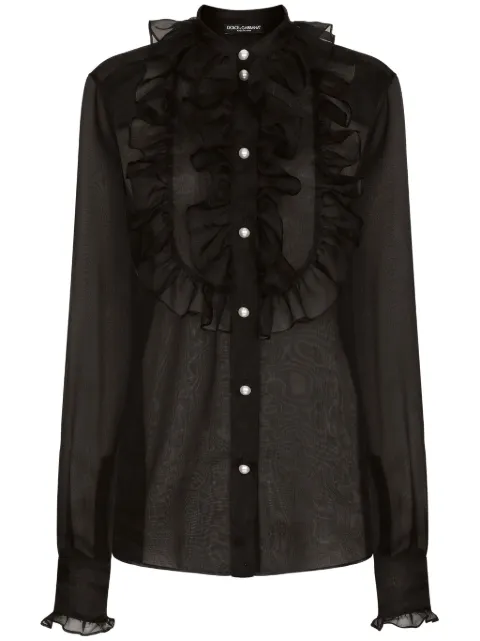 Dolce & Gabbana frilled-detail silk blouse Black F5S10TFU1BU
