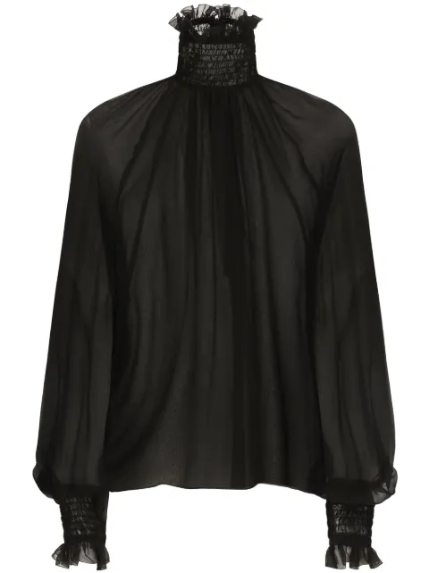Dolce & Gabbana chiffon blouse with smock-stitch detailing Black F79EMTFU1AT