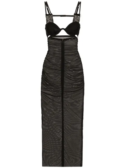 Dolce & Gabbana bustier-style sheer midi dress Black F6JHFTFLRDA