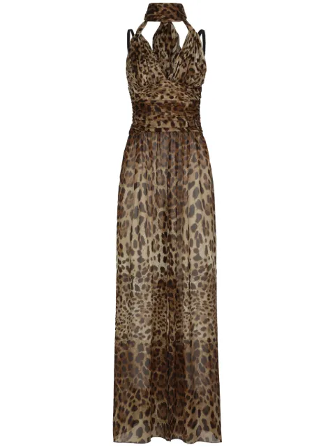 Dolce & Gabbana leopard-print halterneck silk gown Brown F6JGUTFS1AR