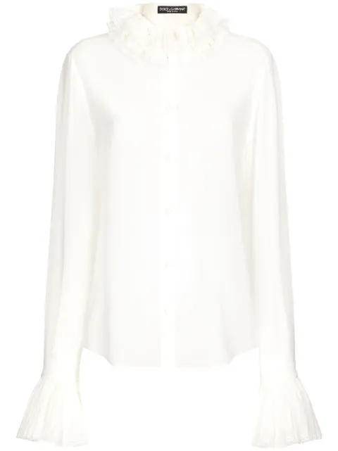 Dolce & Gabbana ruffled silk-blend shirt White F5S22TFUAFU
