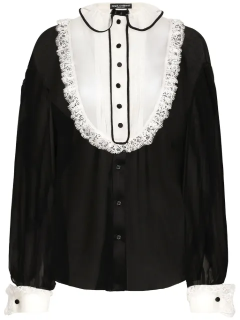 Dolce & Gabbana bib-collar silk-blend shirt Black F5S17TFU1AT