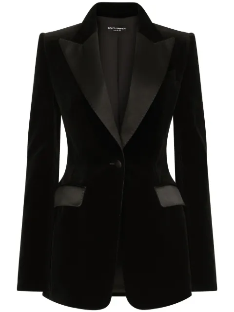 Dolce & Gabbana single-breasted Turlington velvet blazer Black F29YLTFUVG7