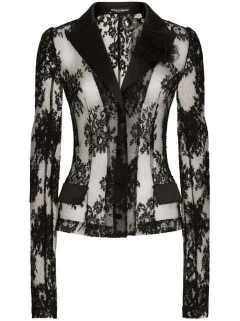 Dolce & Gabbana sheer Chantilly-lace blazer Black F27AJTHLMO7