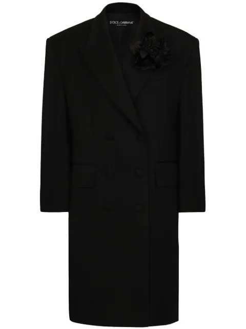 Dolce & Gabbana floral-appliqué virgin wool coat Black F0E1QTFUBGE