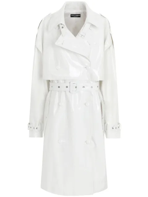 Dolce & Gabbana belted patent-finish trench coat White F0D1QTFU600