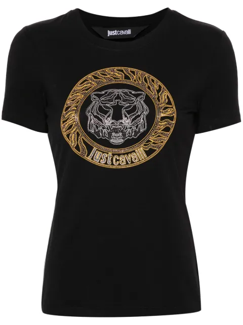 Just Cavalli rhinestone-embellished logo T-shirt Black 76PAHE08CJ112