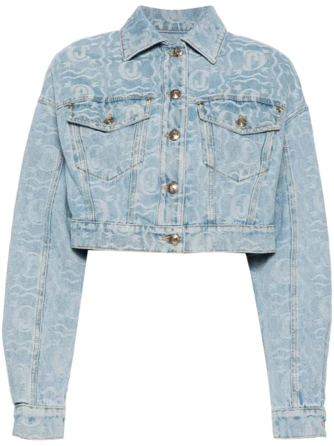 Just Cavalli logo-jacquard cropped denim jacket Blue 76PAS452DW076