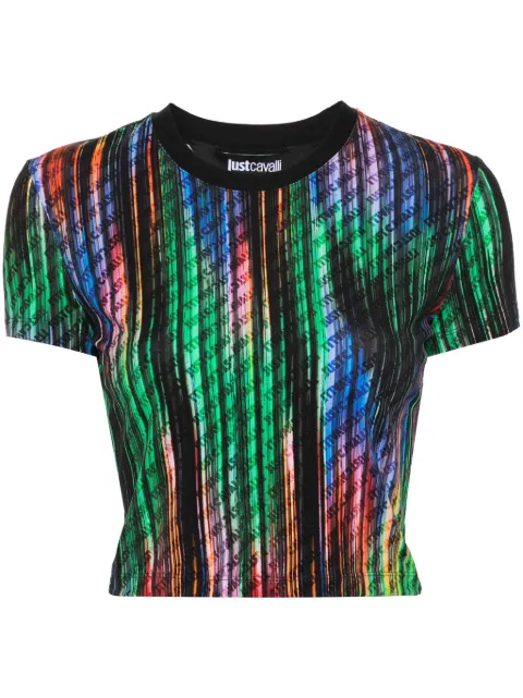 Just Cavalli all-over logo-print cropped top Black 76PAHE02CJ112
