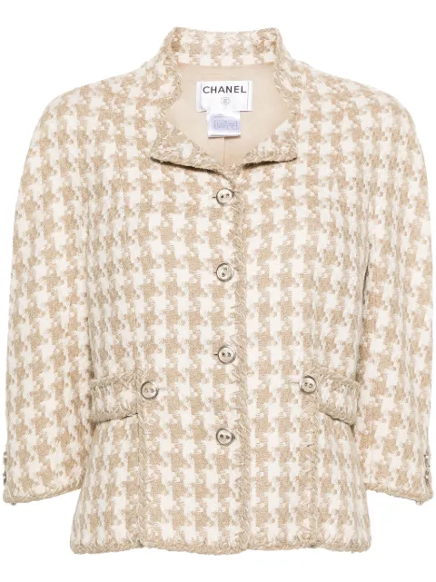 CHANEL Pre-Owned 2008 houndstooth single-breasted jacket Neutrals 2008CHANELBEIGEJACKET