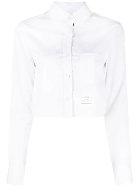 Thom Browne logo-patch cropped shirt White FLL164A03113