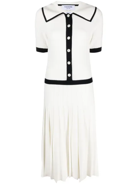 Thom Browne pointelle-knit pleated midi dress White FKD172AY3009