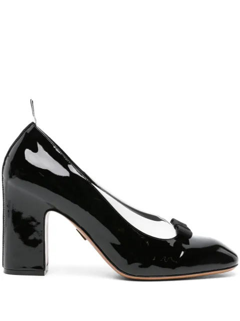 Thom Browne patent vitellino bow and collar court shoes 90mm Black FFI001DL0099
