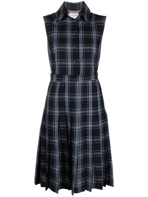 Thom Browne plaid-check pleated shirtdress Blue FDS704AF0647