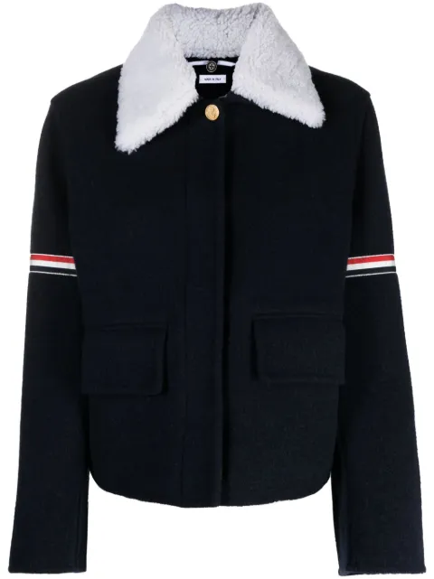 Thom Browne RWB-striped shearling-collar jacket Blue FBC915CF0656
