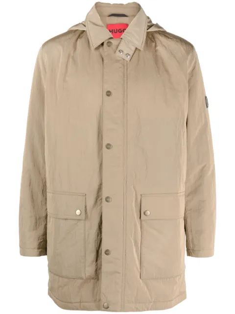 HUGO hooded crinkled-finish raincoat Neutrals 50493313