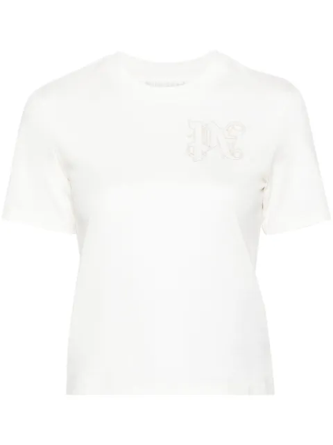 Palm Angels logo-embroidered cotton T-shirt Neutrals PWAA044R24JER001