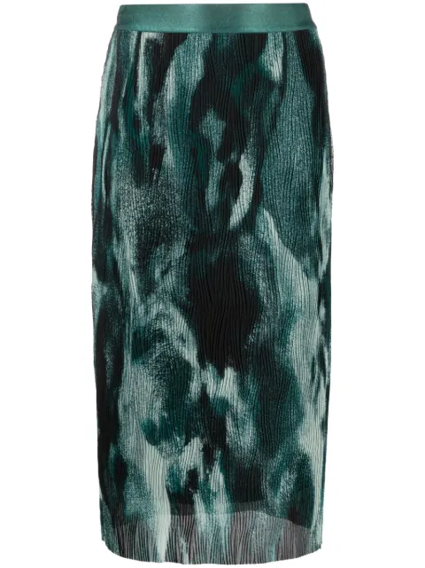 BOSS Evibelle abstract-print pleated skirt Green 50510258