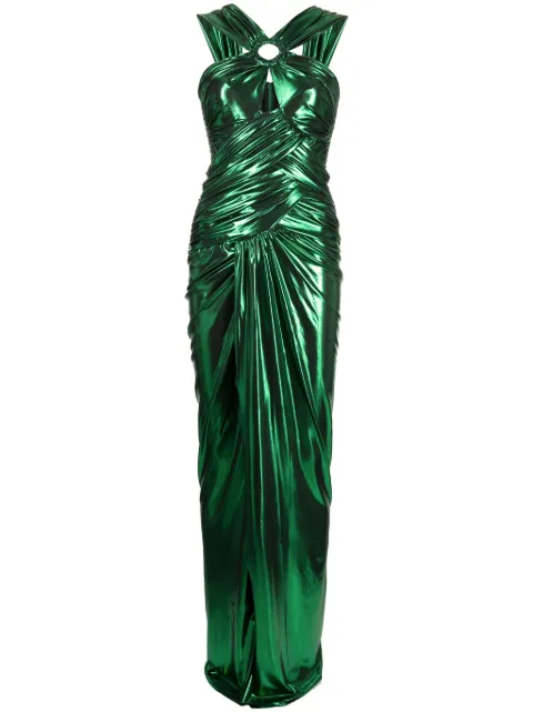 Zuhair Murad lamé draped sleeveless gown Green FDR23326JELA001