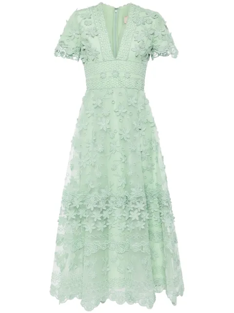 Elie Saab embroidered silk-blend tulle midi dress Green D0036TU001