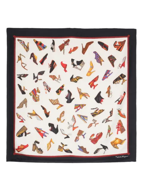 Ferragamo Pre-Owned shoe-print silk scarf Blue HOLAFERG005A