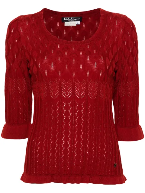 Ferragamo Pre-Owned 2000s pointelle-knit wool top Red HOLAFERG004B