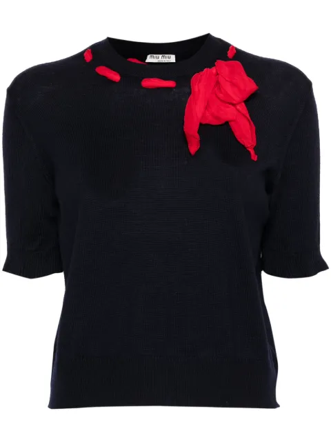 Miu Miu Pre-Owned 2000s ribbon-detail wool top Blue HOLAMIU101