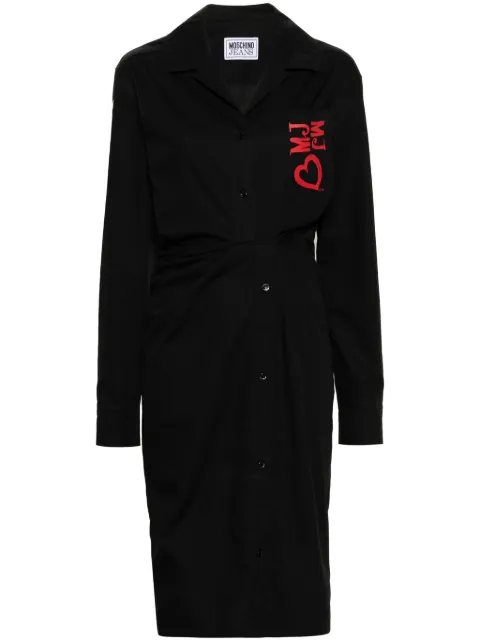 MOSCHINO JEANS logo-embroidered poplin midi dress Black A04623770
