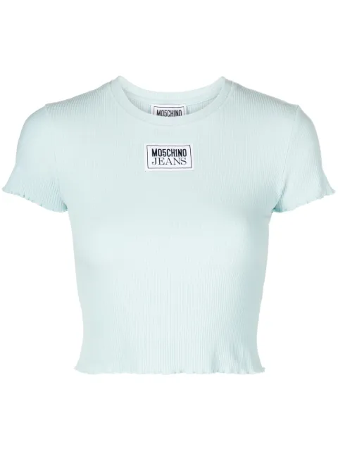 MOSCHINO JEANS logo-appliqué cropped T-shirt Blue A120437590332