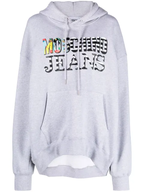 MOSCHINO JEANS logo-print cotton hoodie Grey A17153756
