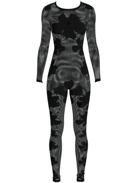 Maccapani monogram-pattern semi-sheer jumpsuit Black 24EM2M0H020